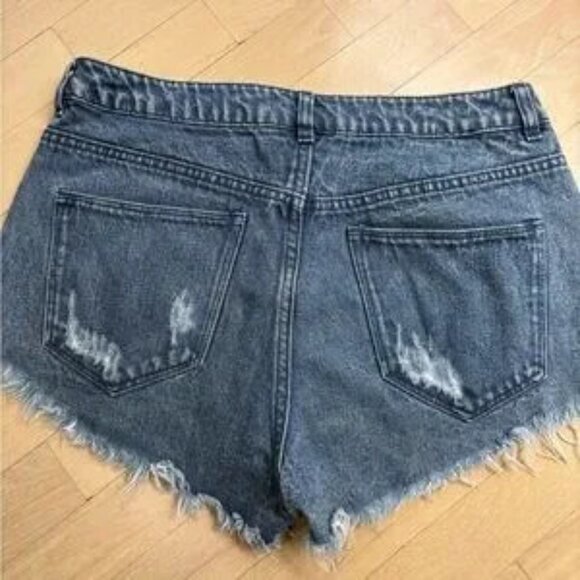 H&M Blue Jean Shorts Distressed High-Waisted - Picture 3 of 4